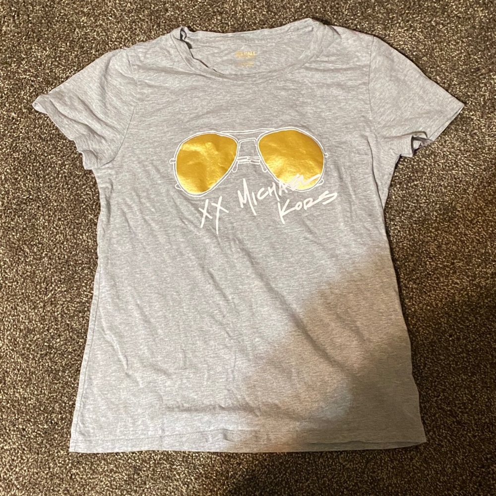 Michael Kors Gray T-Shirt with Gold Sunglasses Graphic